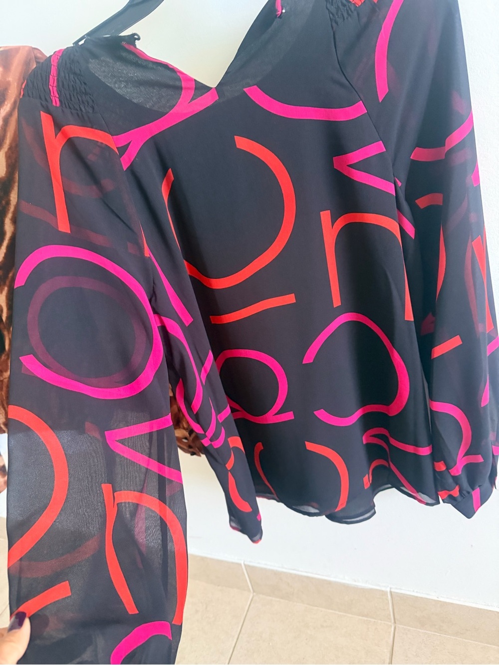 Calvin Klein Black Blouse with Pink & Red Graphic Print